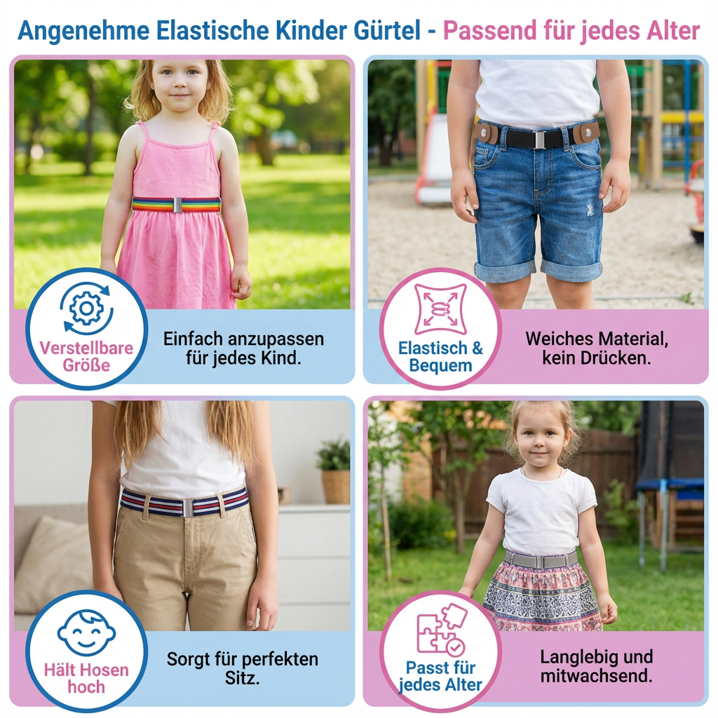Angenehme Elastische Kinder Gürtel - Passend für jedes Alter