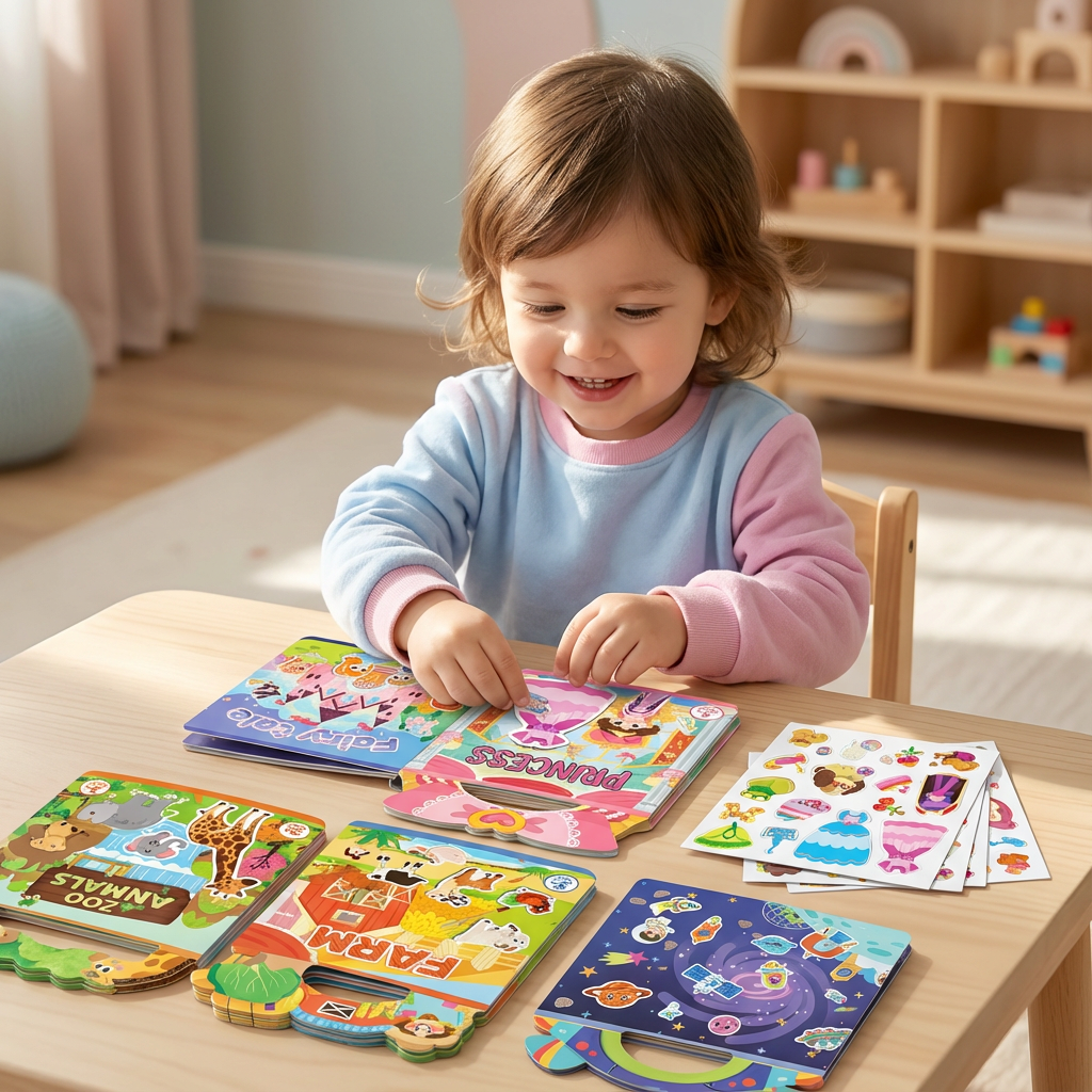 Wiederverwendbare Montessori Sticker Bücher mit verschiedenen Themenwelten