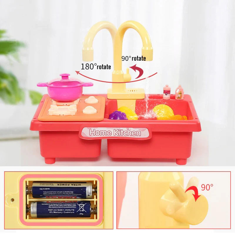 Interaktive Spielzeugküche mit Wasserspüle und Kochzubehör