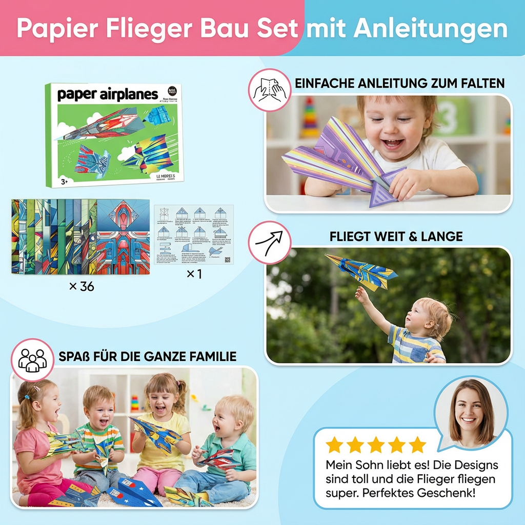 Papier Flieger Bau Set mit Anleitungen
