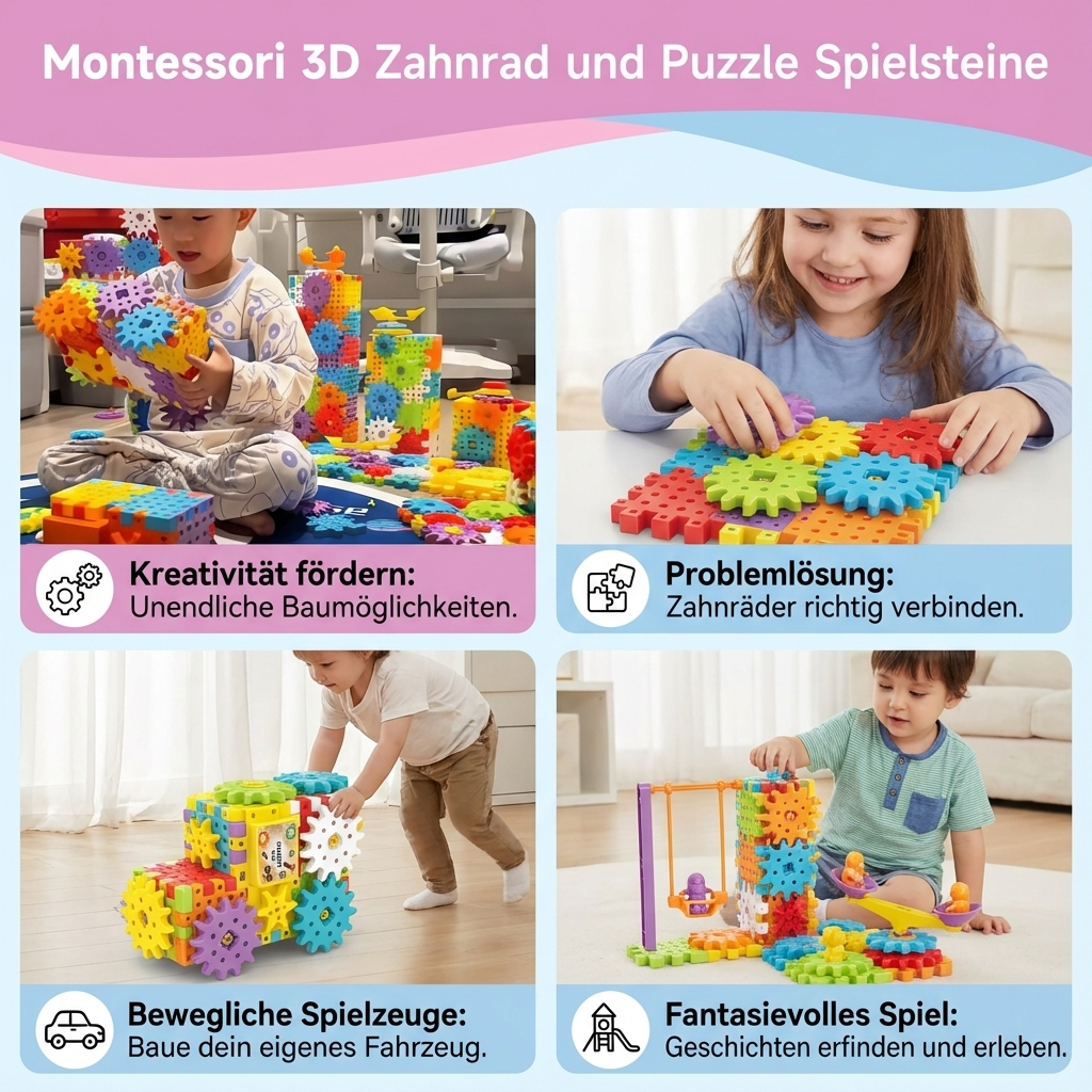 Montessori 3D Zahnrad und Puzzle Spielsteine