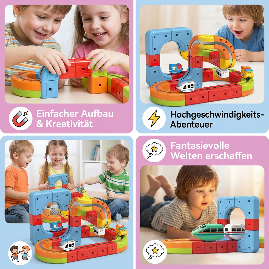 Magnetische Würfel Schienen Bahn Kinderspielzeug