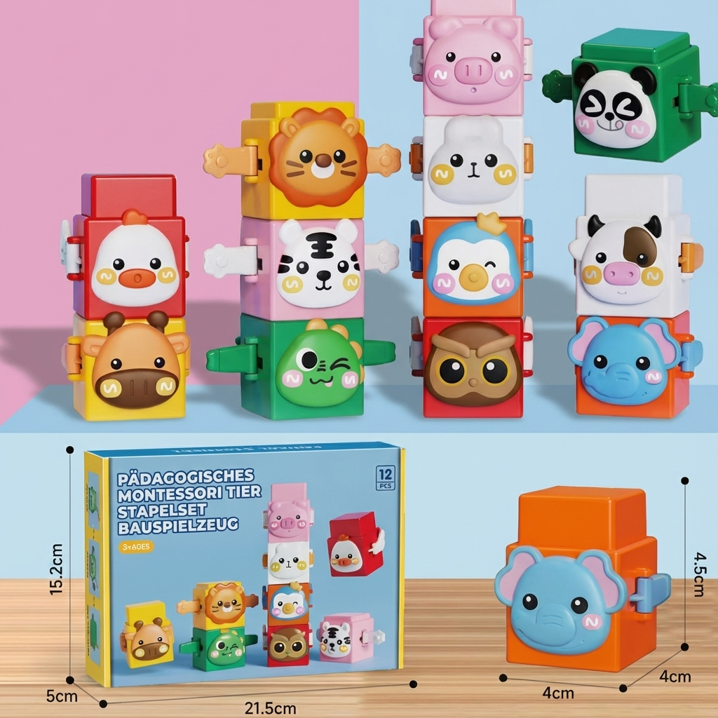 Pädagogisches Montessori Tier Stapelset Bauspielzeug