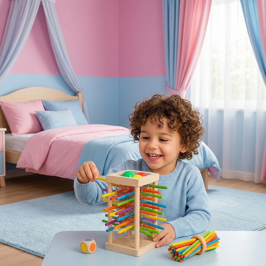 Pädagogisches 3in1 Holz Kugel und Stöckchen Geschicklichkeits Spiel