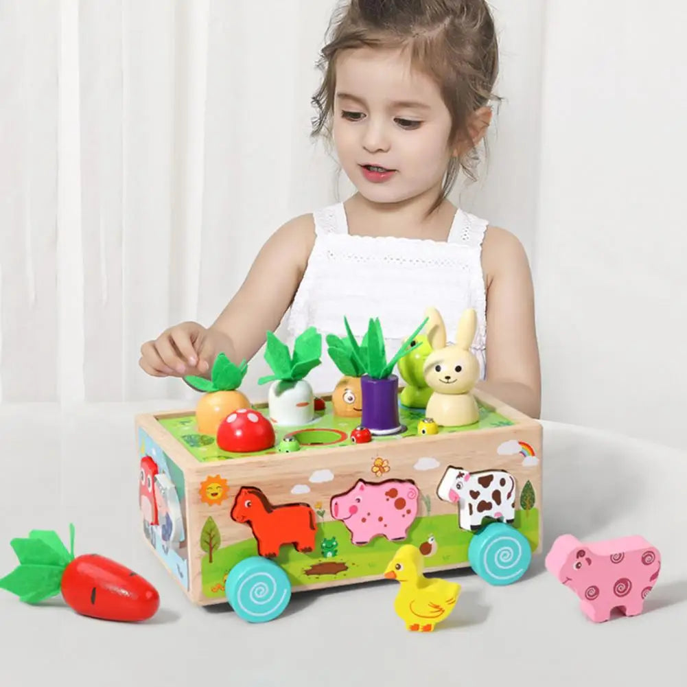 Formenspaß im Bollerwagen – Holz-Tiere und Gemüse-Puzzle für Kinder