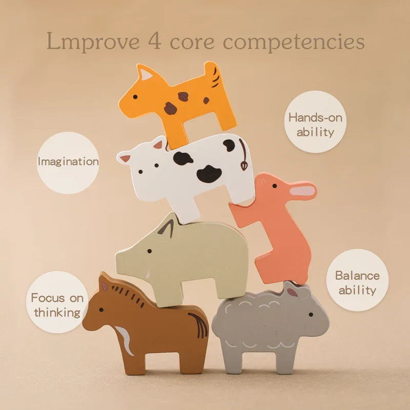 Bauernhof-Tierzug aus Holz – Spielzeug mit flexiblen Rädern für Kinder