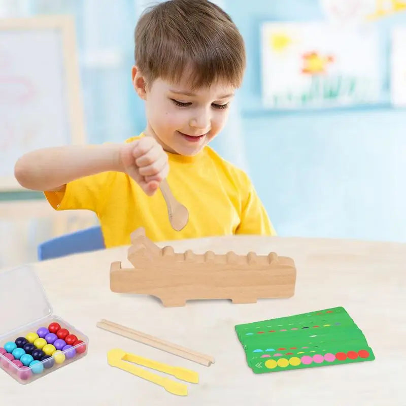 Krokodil-Farbspiel – Lernspiel mit Sortierkarten und Holzspielzeug