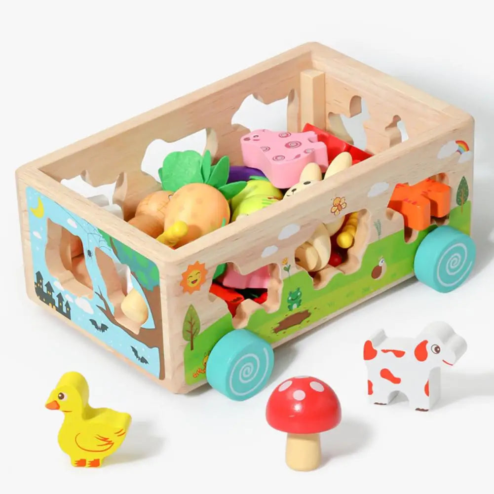 Formenspaß im Bollerwagen – Holz-Tiere und Gemüse-Puzzle für Kinder