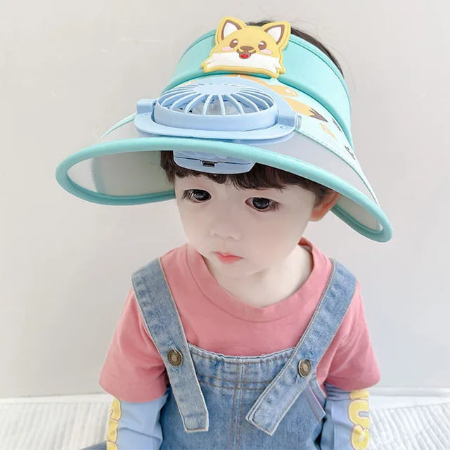 Kinder-Sonnenhut mit Ventilator – Verstellbarer Sommerhut mit Frosch-Design