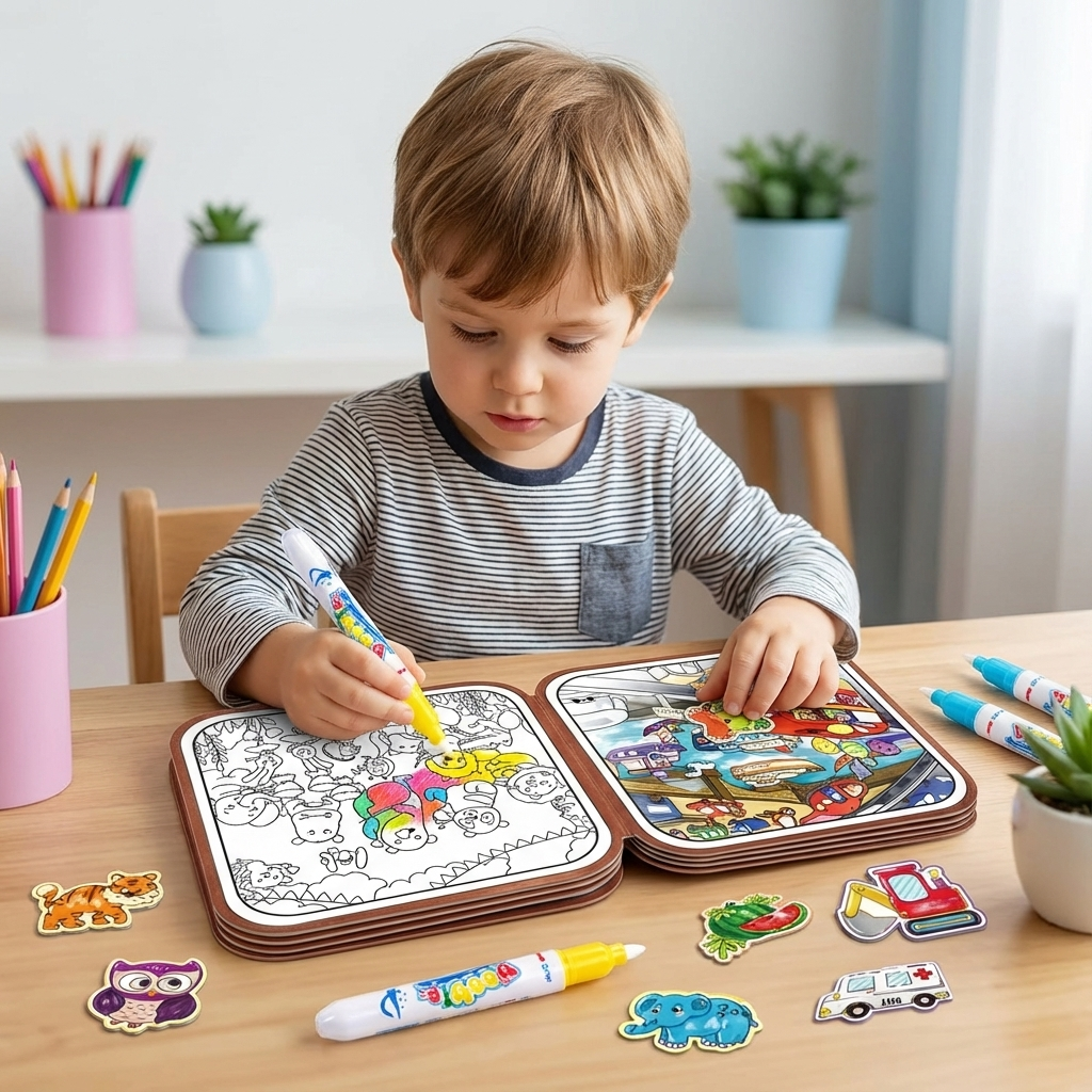 2in1 Magisches Montessori Geschichten Buch zum Malen und Spielen