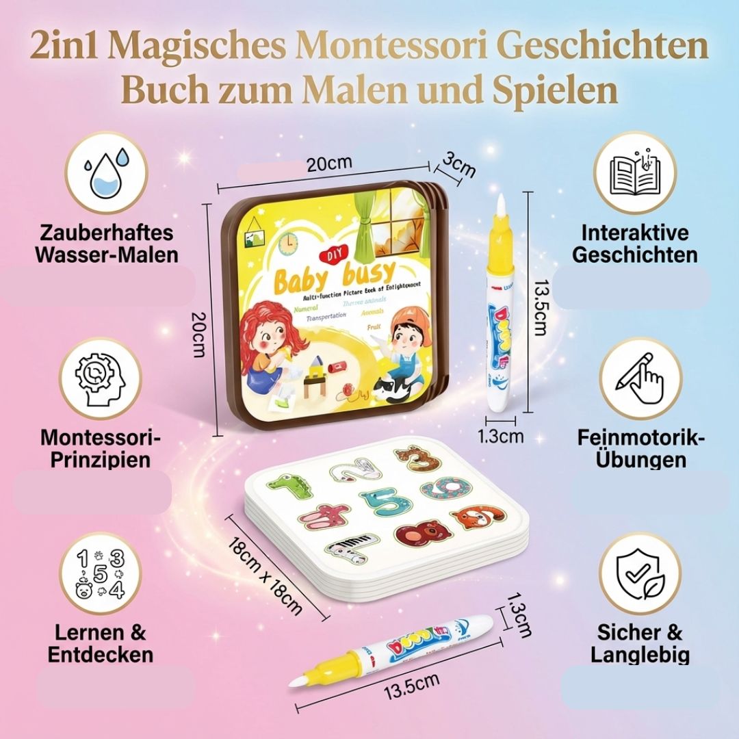 2in1 Magisches Montessori Geschichten Buch zum Malen und Spielen