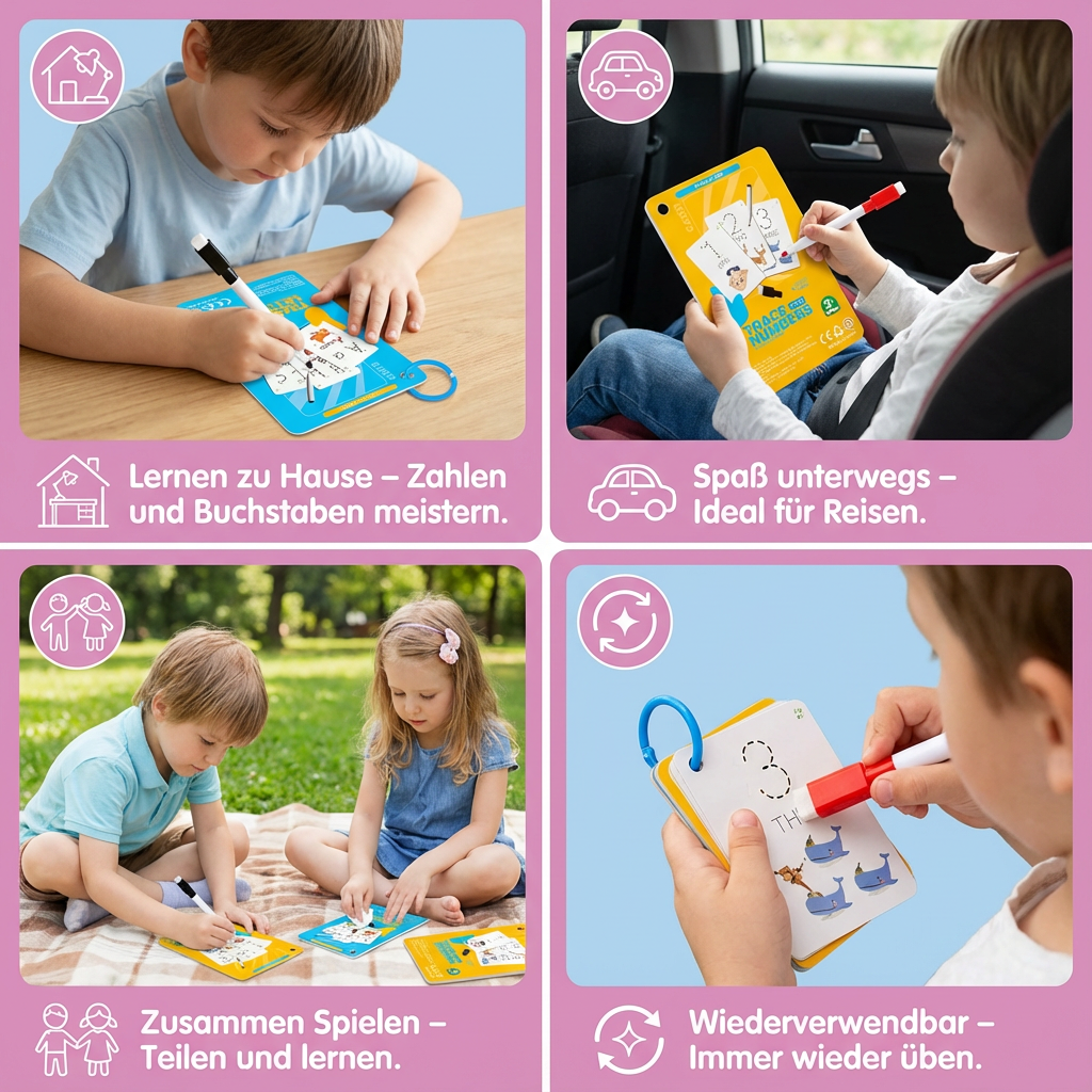 Wiederverwendbares Zahlen und Buchstaben Trainingsbuch für Kinder