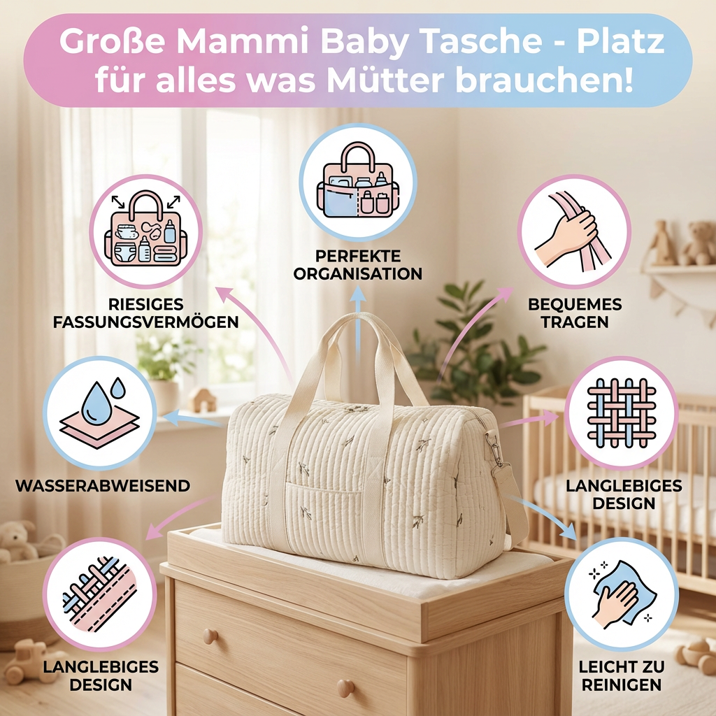 Große Mammi Baby Tasche - Platz für alles was Mütter brauchen!