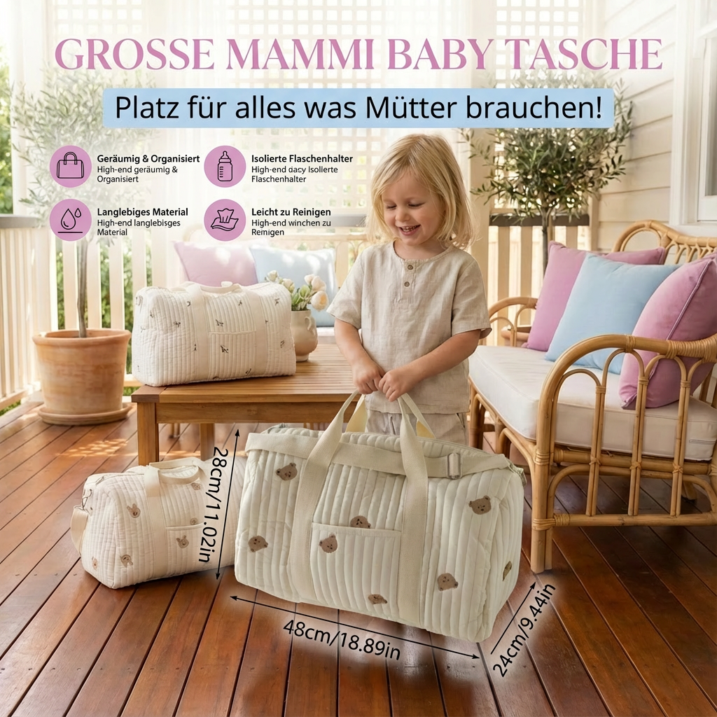 Große Mammi Baby Tasche - Platz für alles was Mütter brauchen!