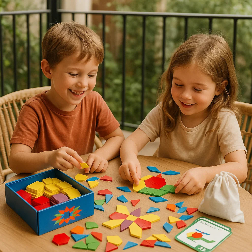 Geometrisches Montessori Holz Puzzle & Rätsel set für Kinder – 155 bunte Teile