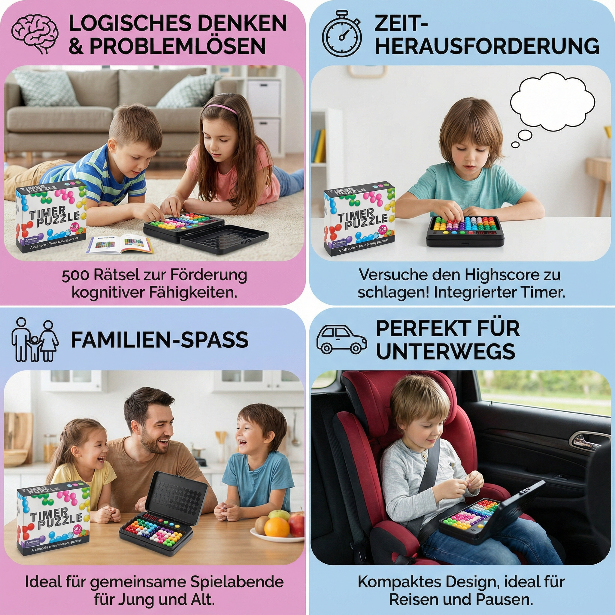 Logik-Denkspiel für Kinder – 500 Rätsel mit Timer
