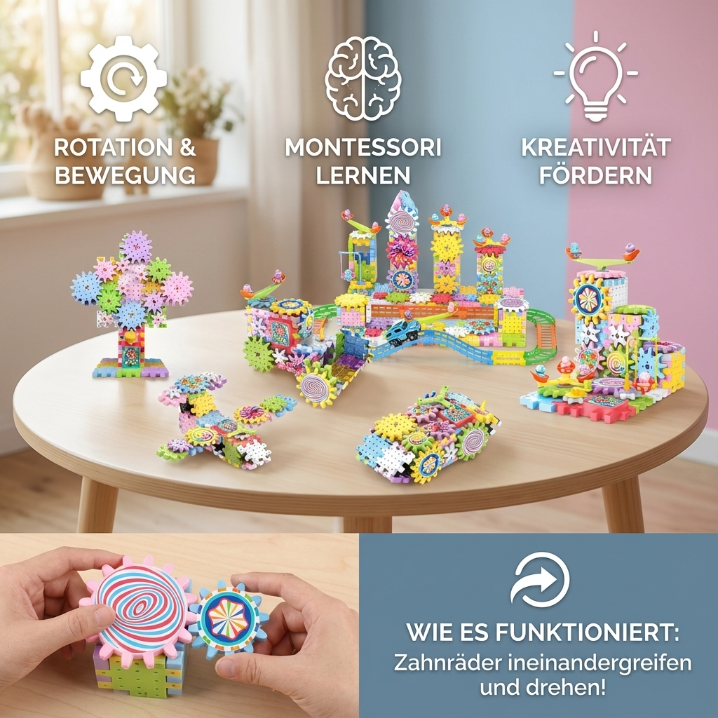 Rotierendes Montessori Zahnrad-Baustein Spielzeug