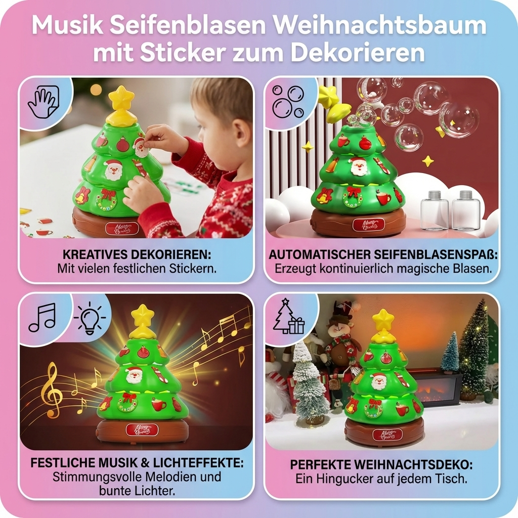 Musik Seifenblasen Weihnachtsbaum mit Sticker zum Dekorieren