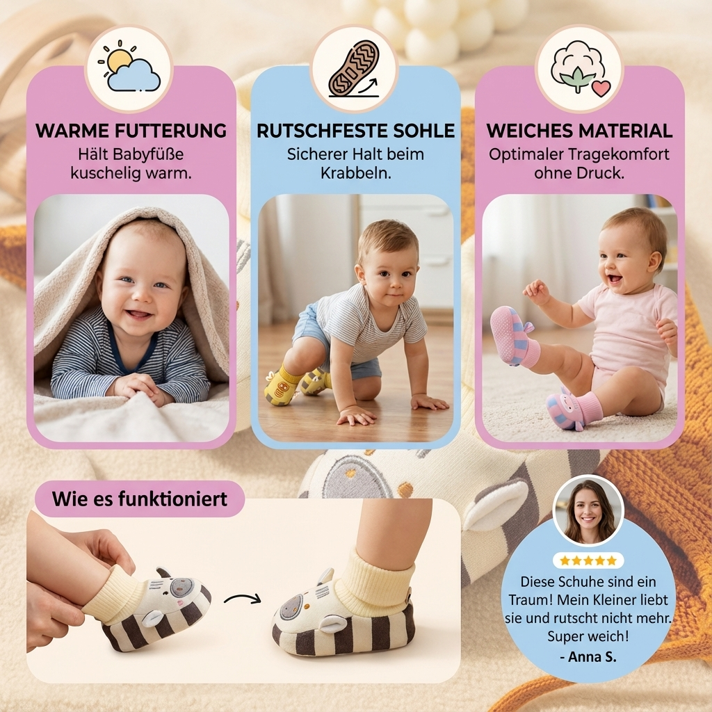 Kuschelweiche Baby-Socken-Schuhe – Warm, Rutschfest & Bequem