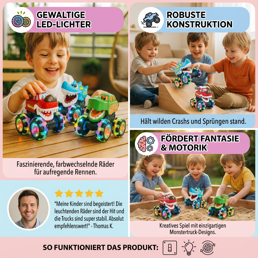 Leuchtende Monstertruck Spielautos