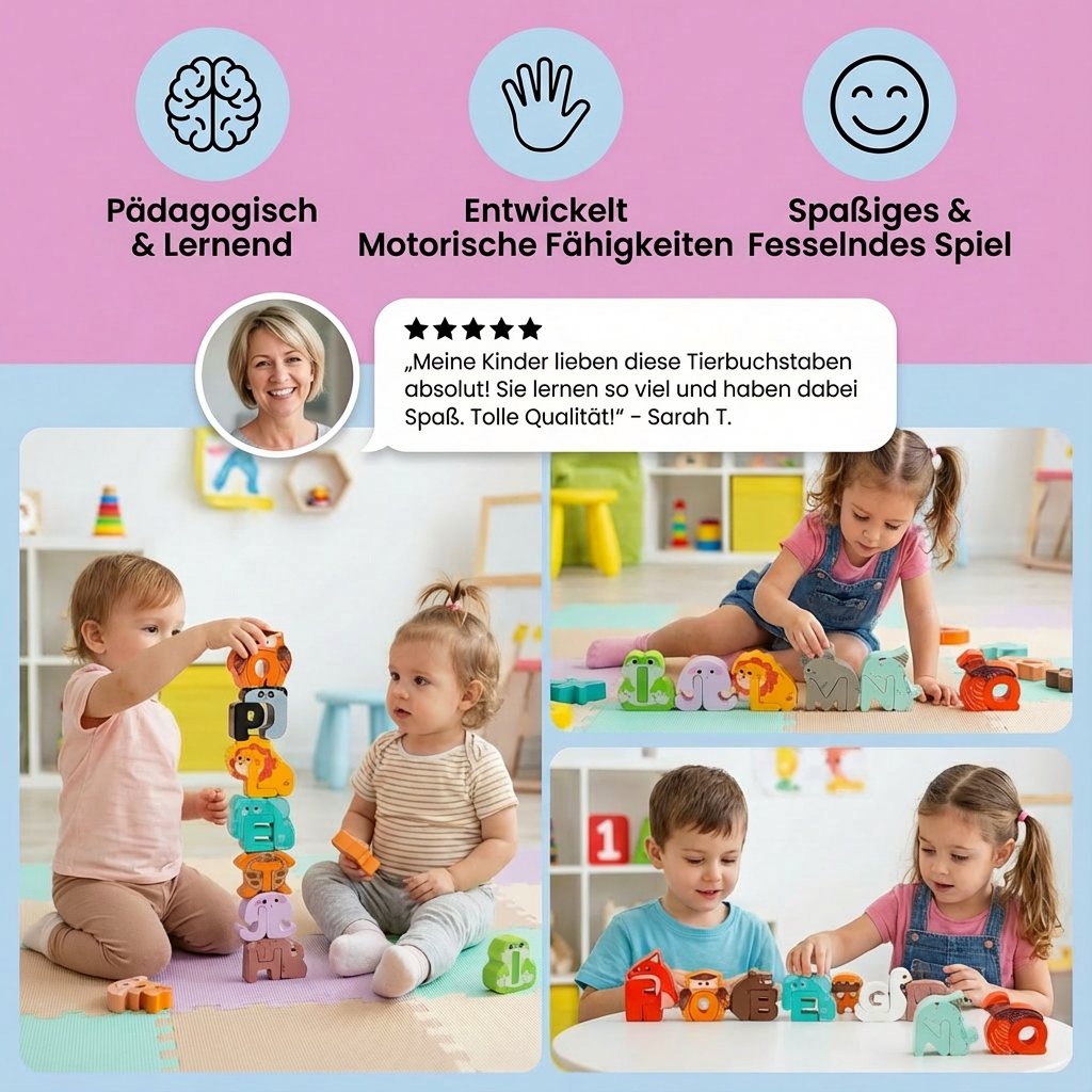 Holz Tier Alphabet Puzzle – A-Z Lernspielzeug für Kinder