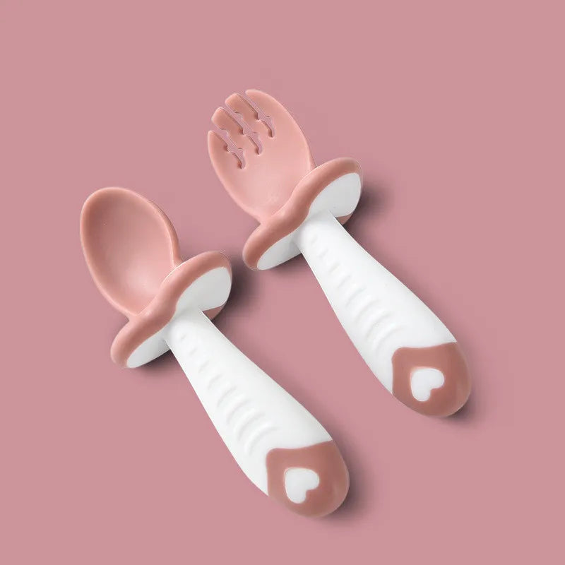 Baby Besteck Set – Ergonomischer Löffel und Gabel aus Silikon für Kleinkinder