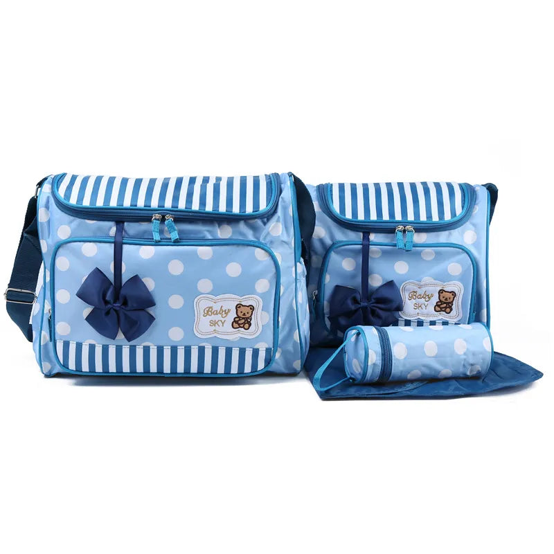 Baby Wickeltasche Blau mit Wickelunterlage und Flaschenhalter
