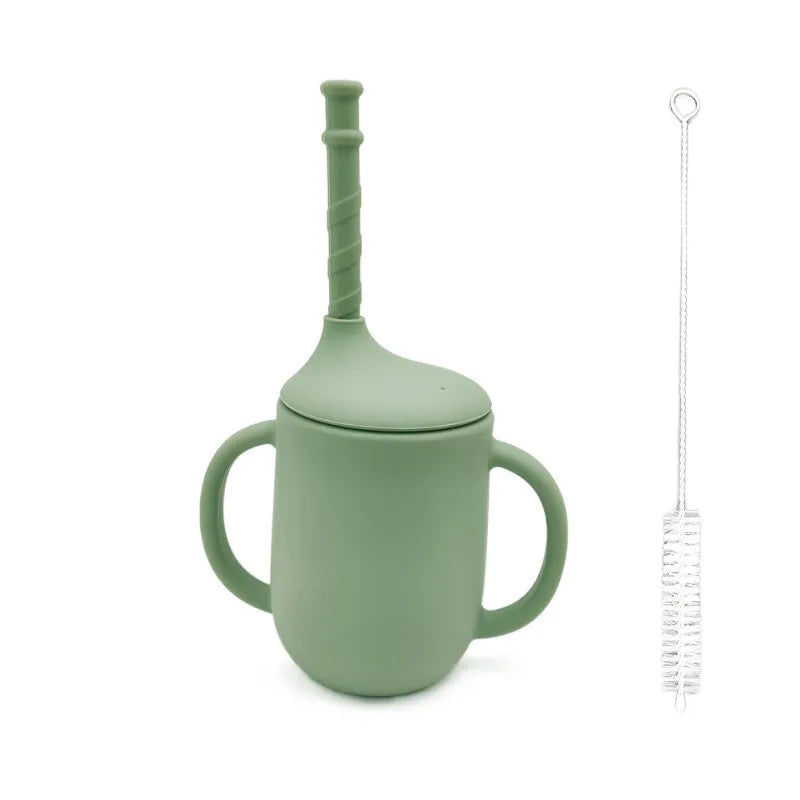 Silikon Trinklernbecher für Babys – Auslaufsicherer Becher mit Griffen und Strohhalm
