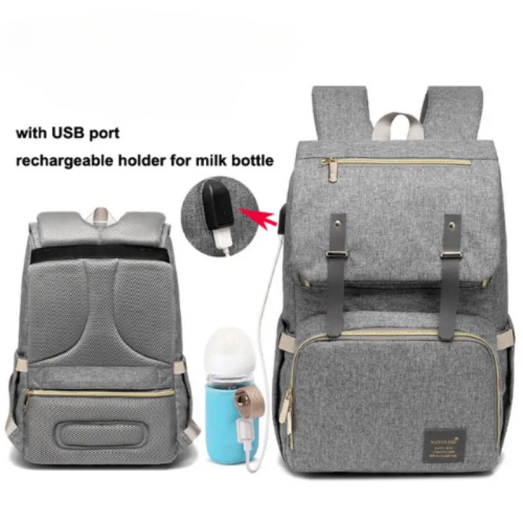 Wickelrucksack mit USB-Anschluss – Baby Rucksack mit Flaschenwärmer & Ladefunktion