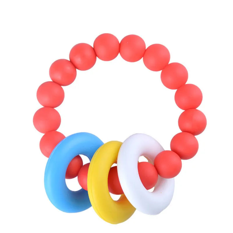Baby Beißring Silikon mit Bunten Ringen – Greifling & Zahnungshilfe für Babys