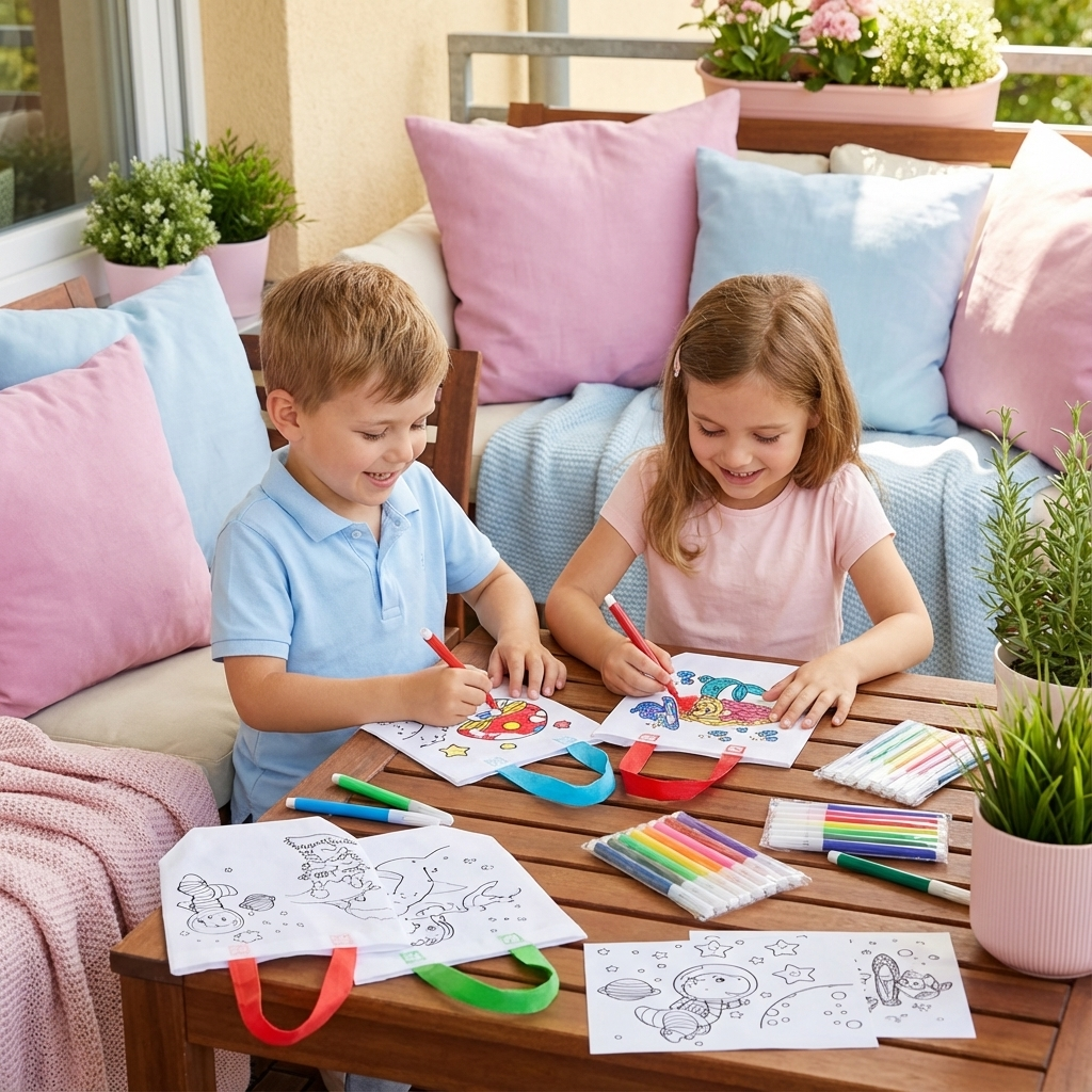 Kinder Bastel und Mal Taschen Set mit Stiften