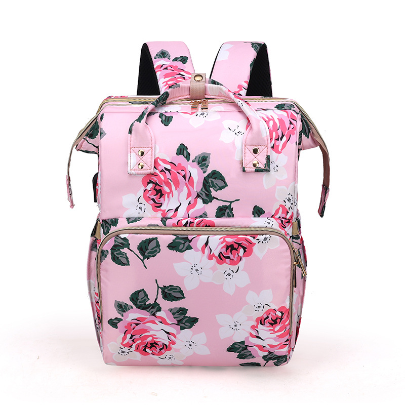 Faltbare Moskitonetz-Mama-Tasche mit Floral-Design – Praktische Wickeltasche