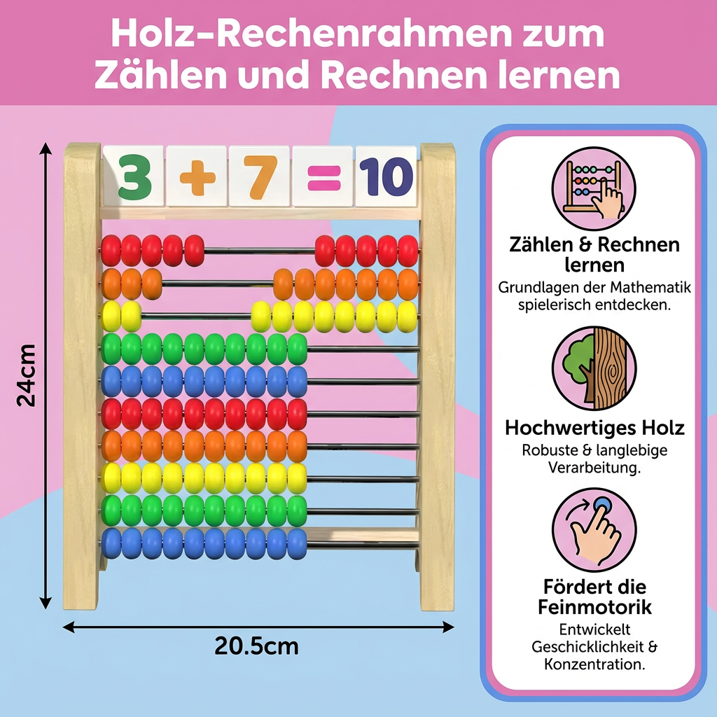 Holz-Rechenrahmen zum Zählen und Rechnen lernen