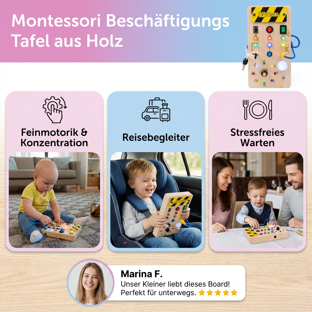 Montessori Beschäftigungs Tafel aus Holz