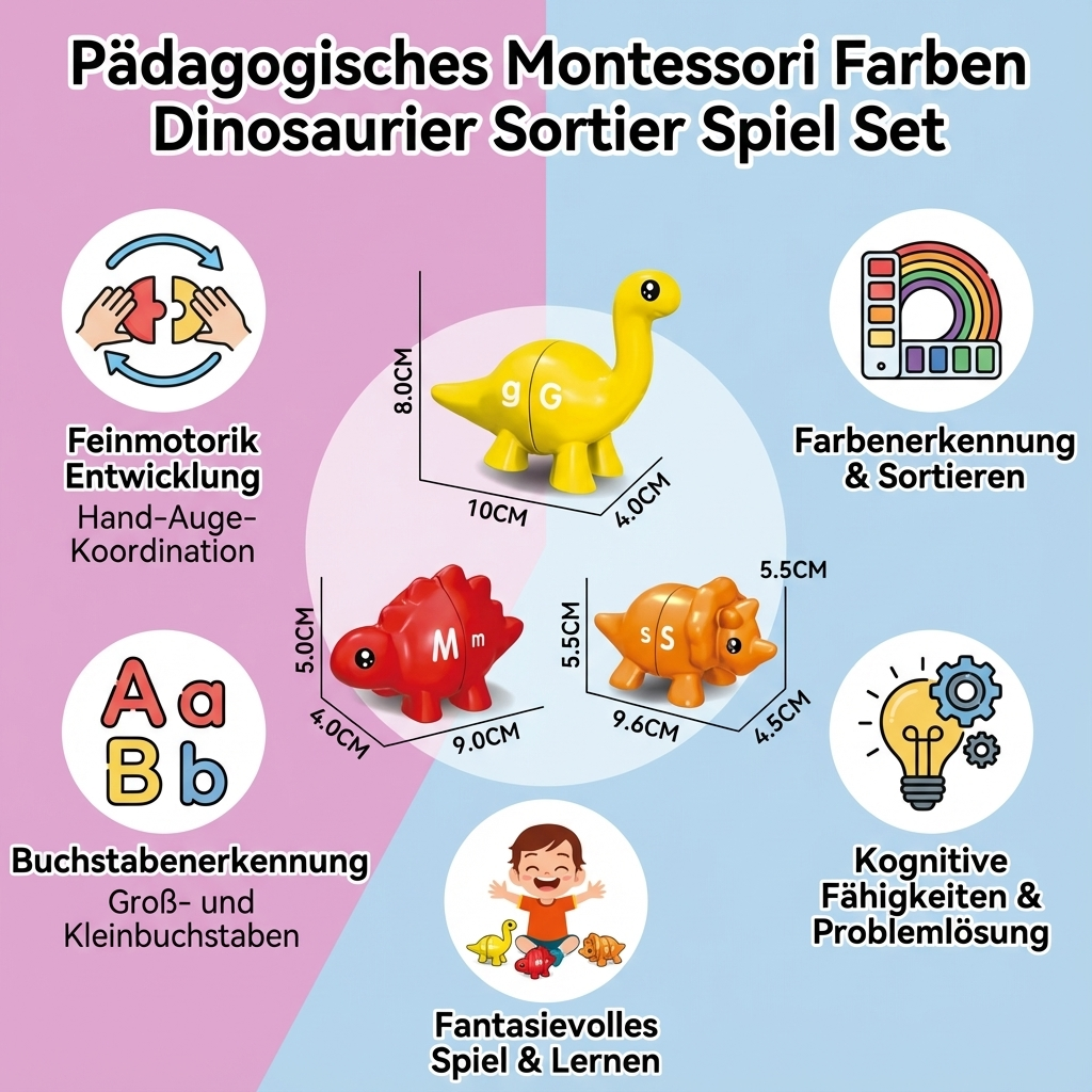 Pädagogisches Montessori Farben Dinosaurier Sortier Spiel Set