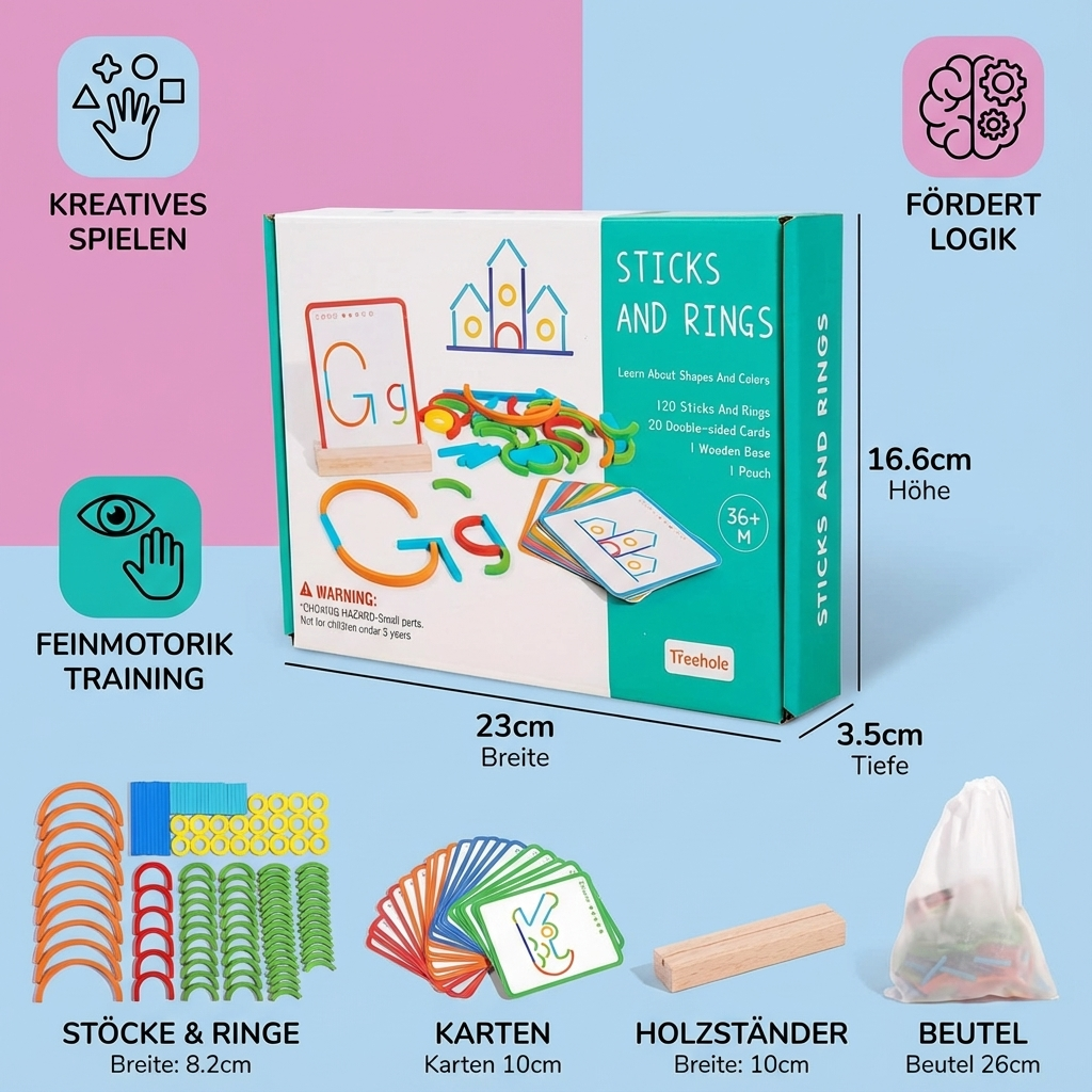 Pädagogisches Montessori Stöcke und Ringe Puzzle Bausteine