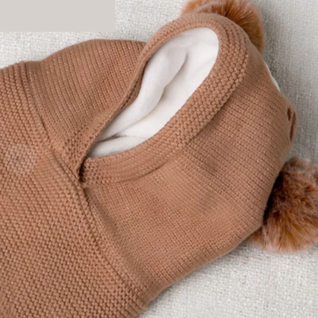 Baby Wintermütze mit Ohren – Warme Strickmütze mit Fleecefutter und Tiermotiv