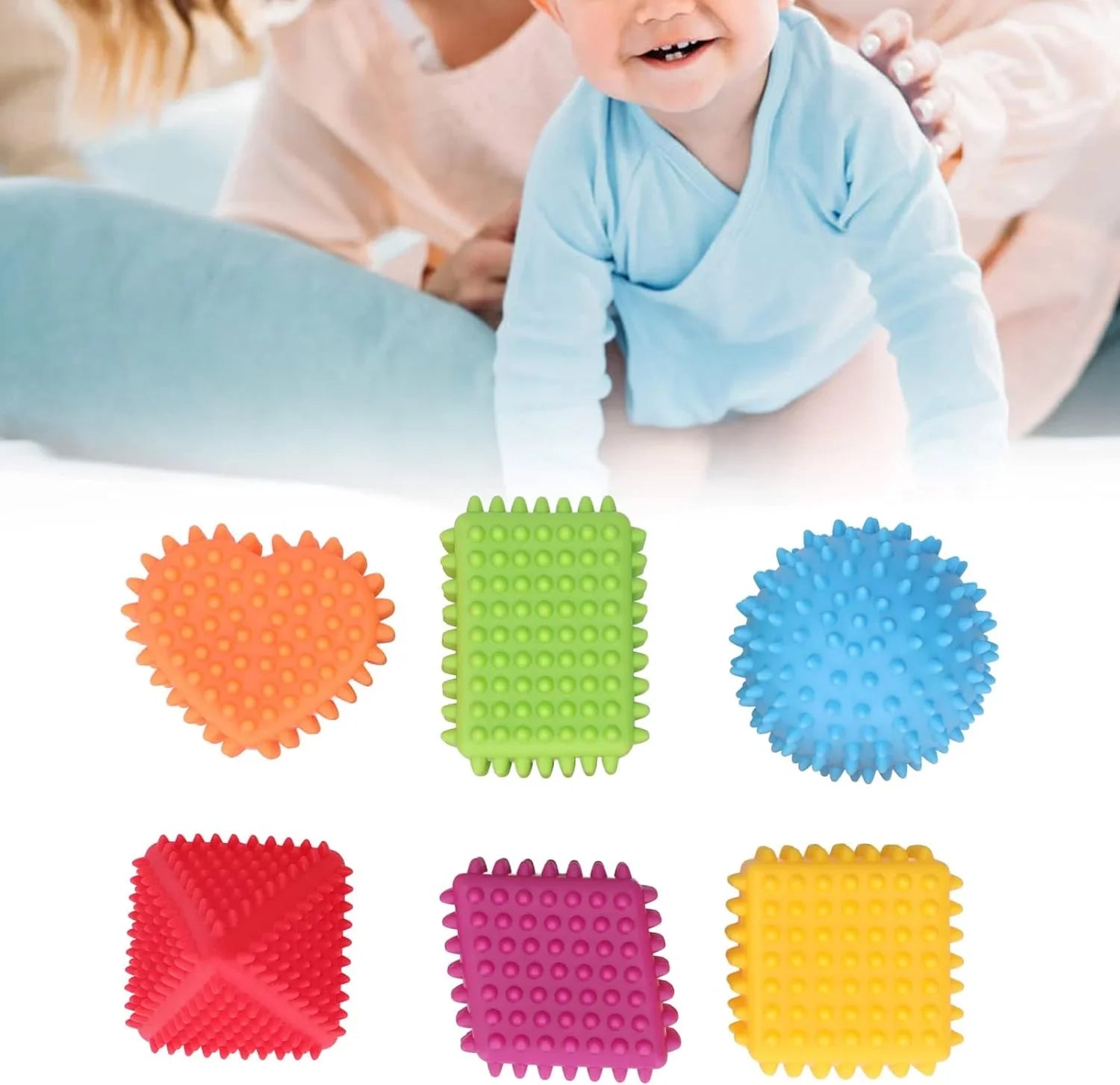 Bunte Baby Greifspielzeuge Set – Texturierte Würfel und Formen für Sinnesentwicklung