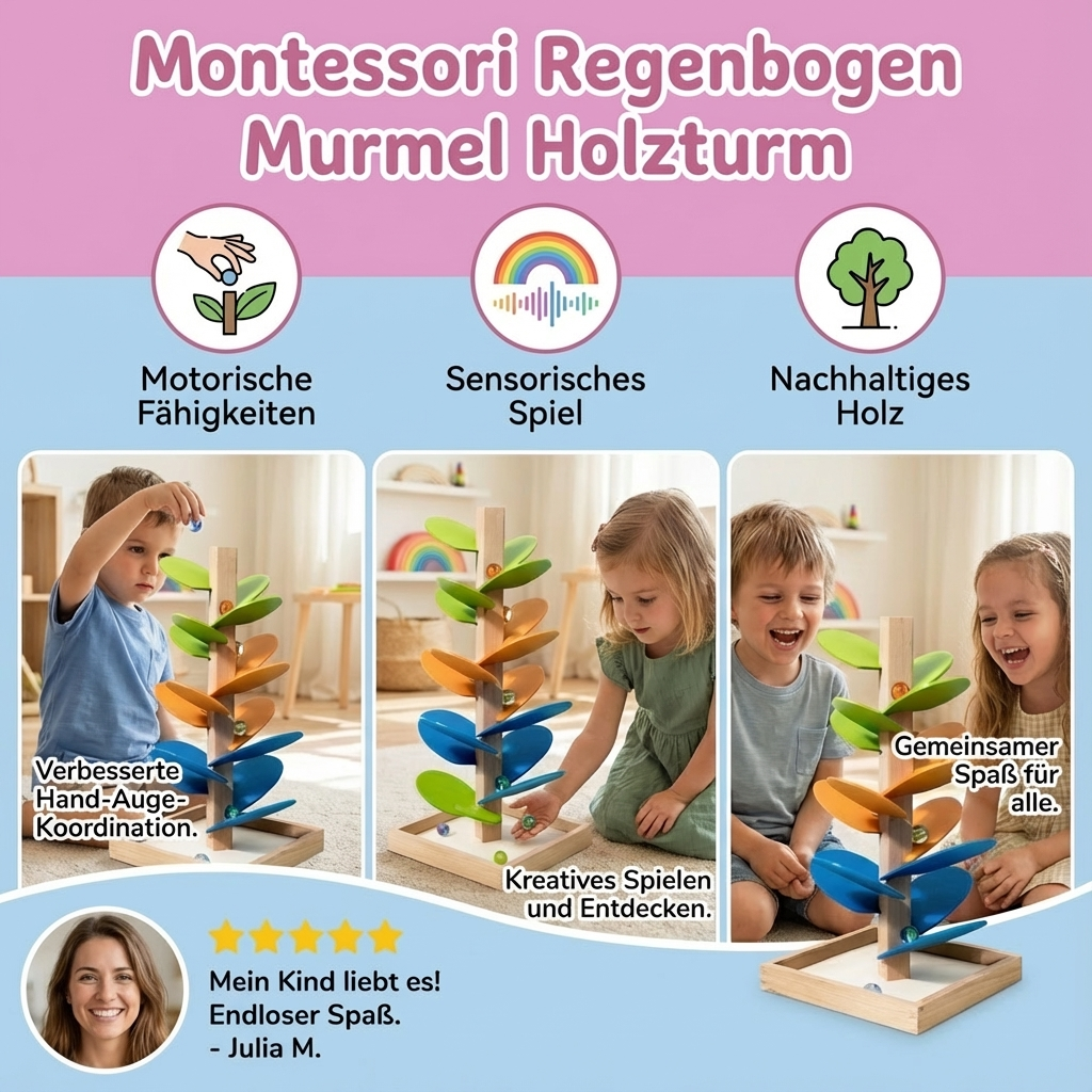 Montessori Regenbogen Murmel Holzturm