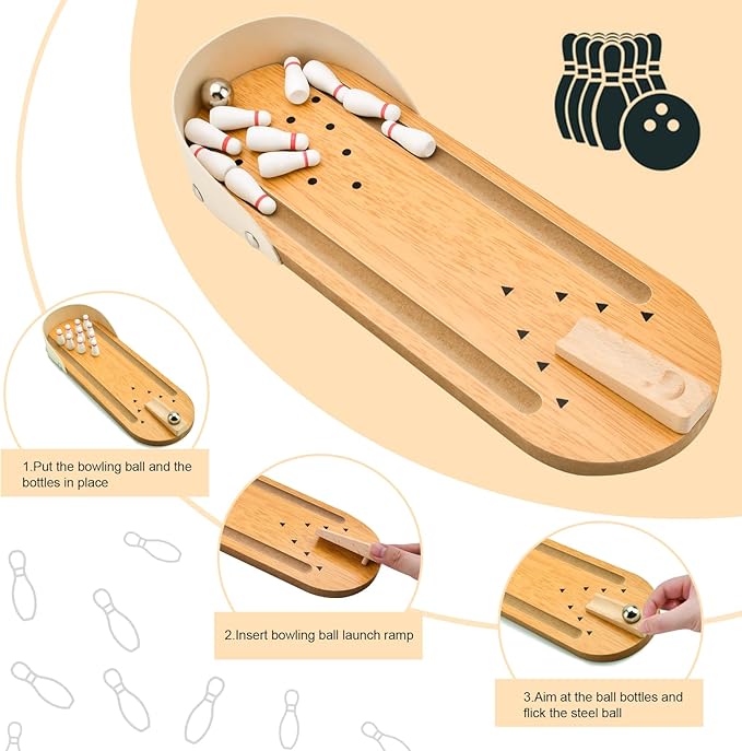 Mini- Bowling – Holz- Kegelbahn Für Zuhause