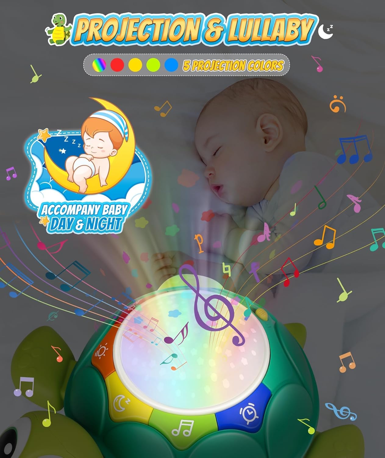 Lauflern-schildkröte – Musik & Sternenprojektor Für Babys
