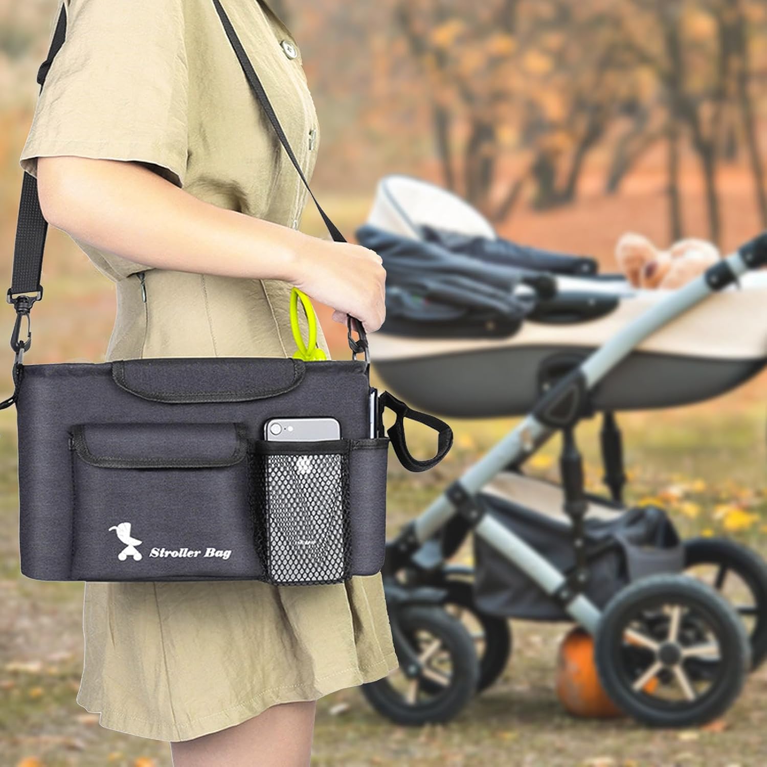 Praktische Stroller Tasche für Kinderwagen – Organizer mit Schultergurt und Fächern