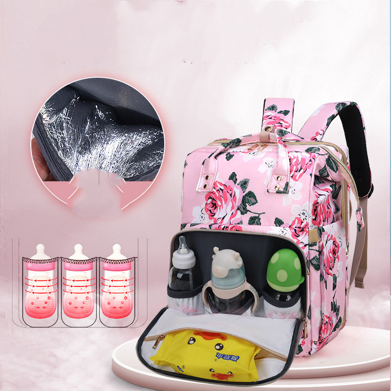 Faltbare Moskitonetz-Mama-Tasche mit Floral-Design – Praktische Wickeltasche