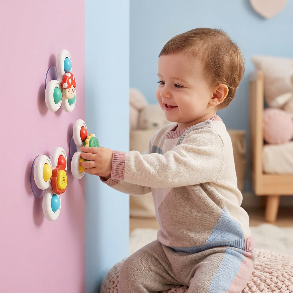 Niedliches Saugnapf Drehspielzeug für Babys 3er Set