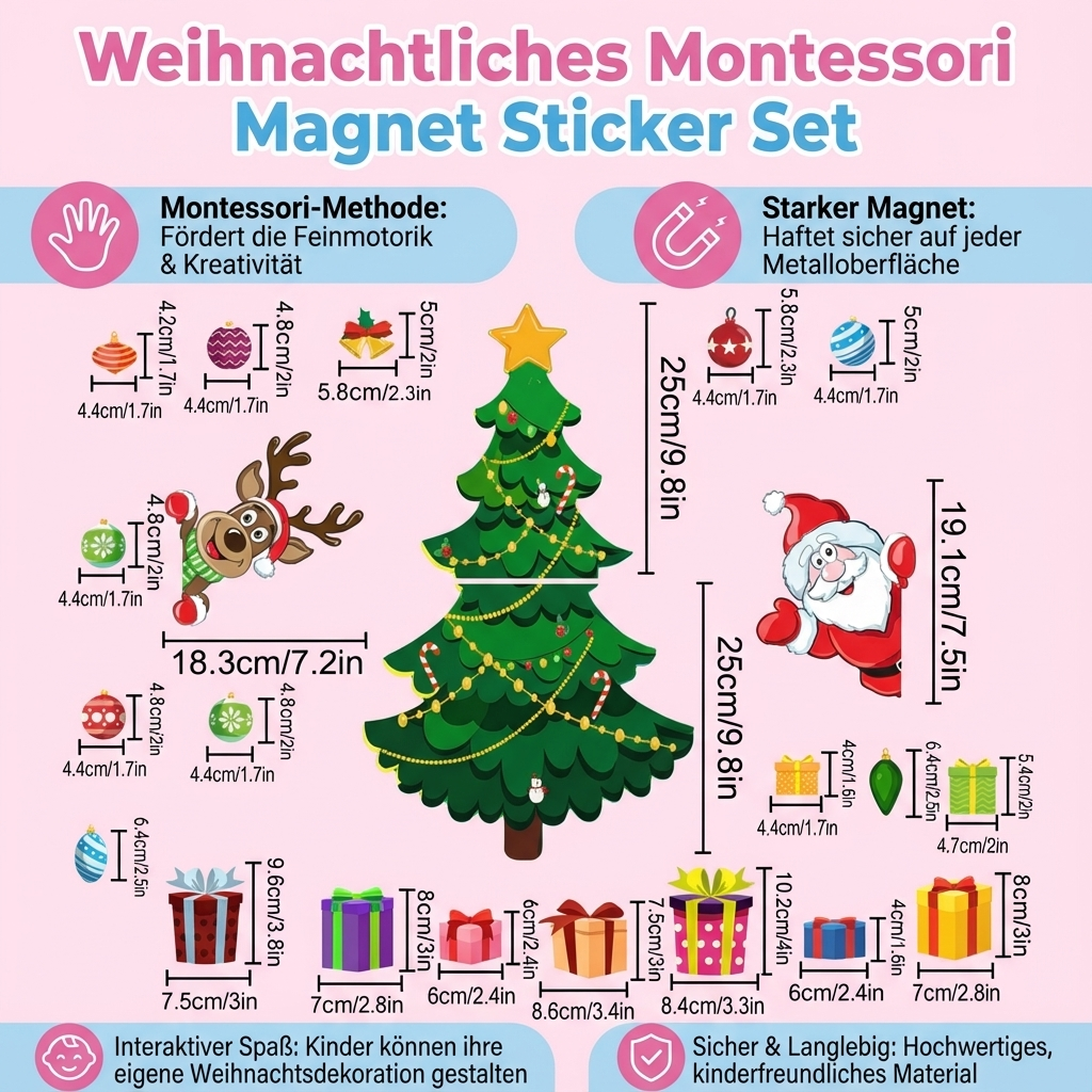Weihnachtliches Montessori Magnet Sticker Set zum Selber Dekorieren