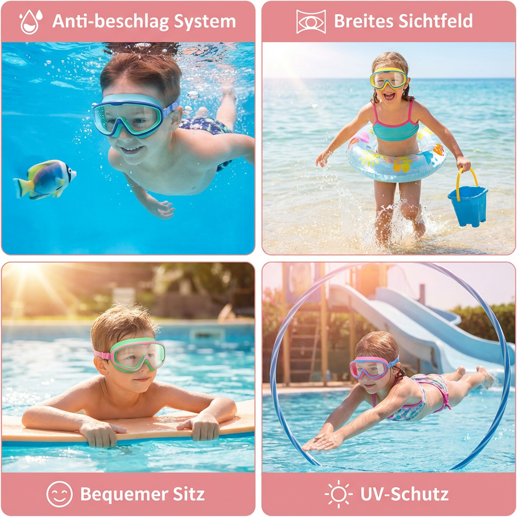 Kindergerechte Schwimm Brillen mit großen Rahmen & Anti-beschlag System