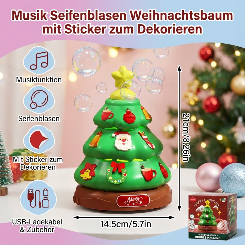 Musik Seifenblasen Weihnachtsbaum mit Sticker zum Dekorieren
