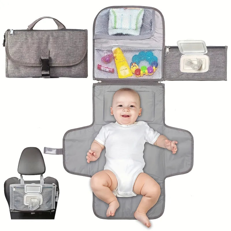 Wickelunterlage für Unterwegs – Faltbare Baby Wickelmatte mit Taschen