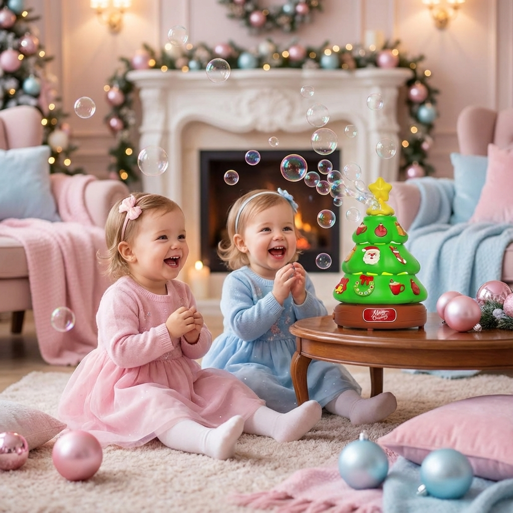 Musik Seifenblasen Weihnachtsbaum mit Sticker zum Dekorieren