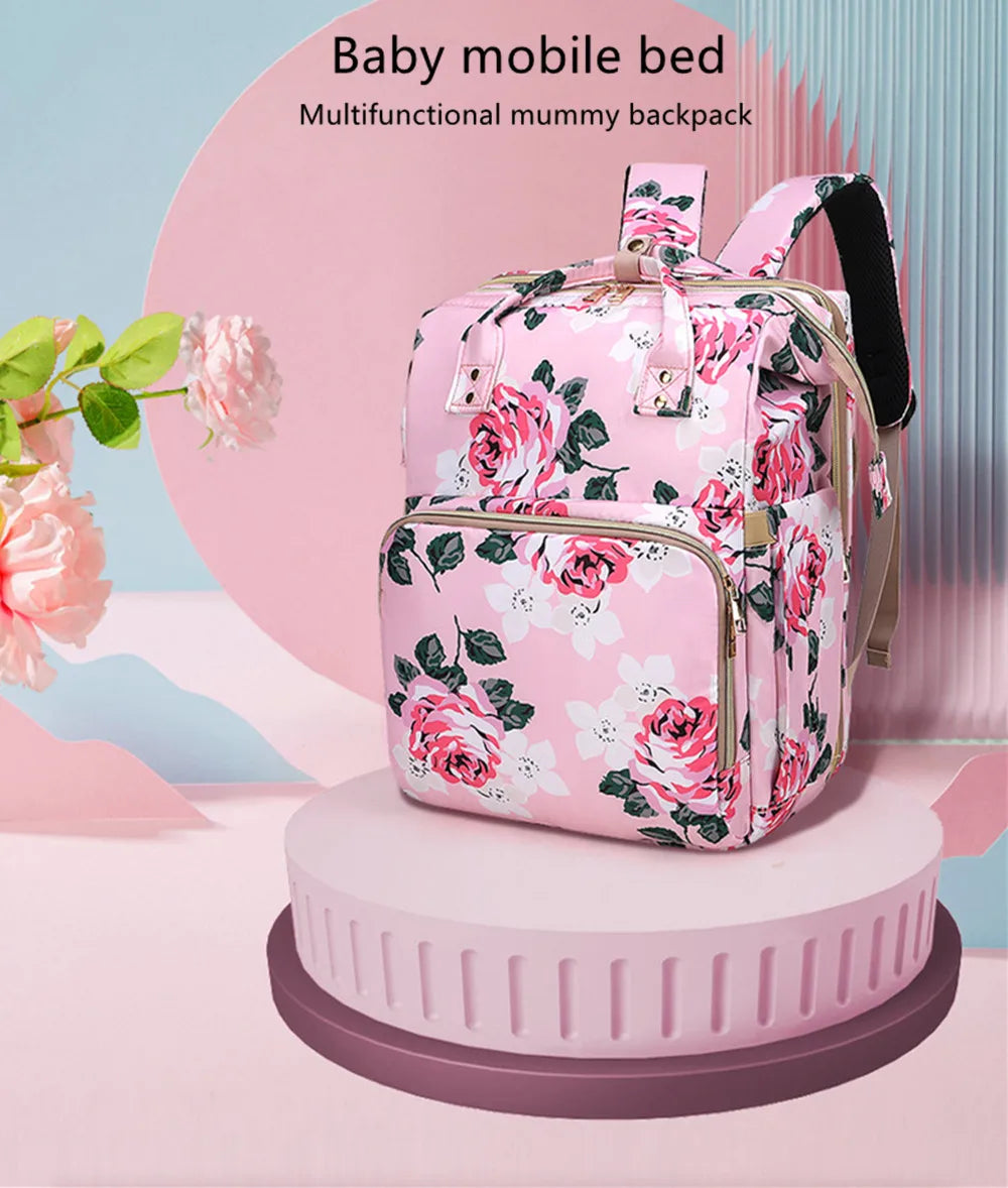 Faltbare Moskitonetz-Mama-Tasche mit Floral-Design – Praktische Wickeltasche